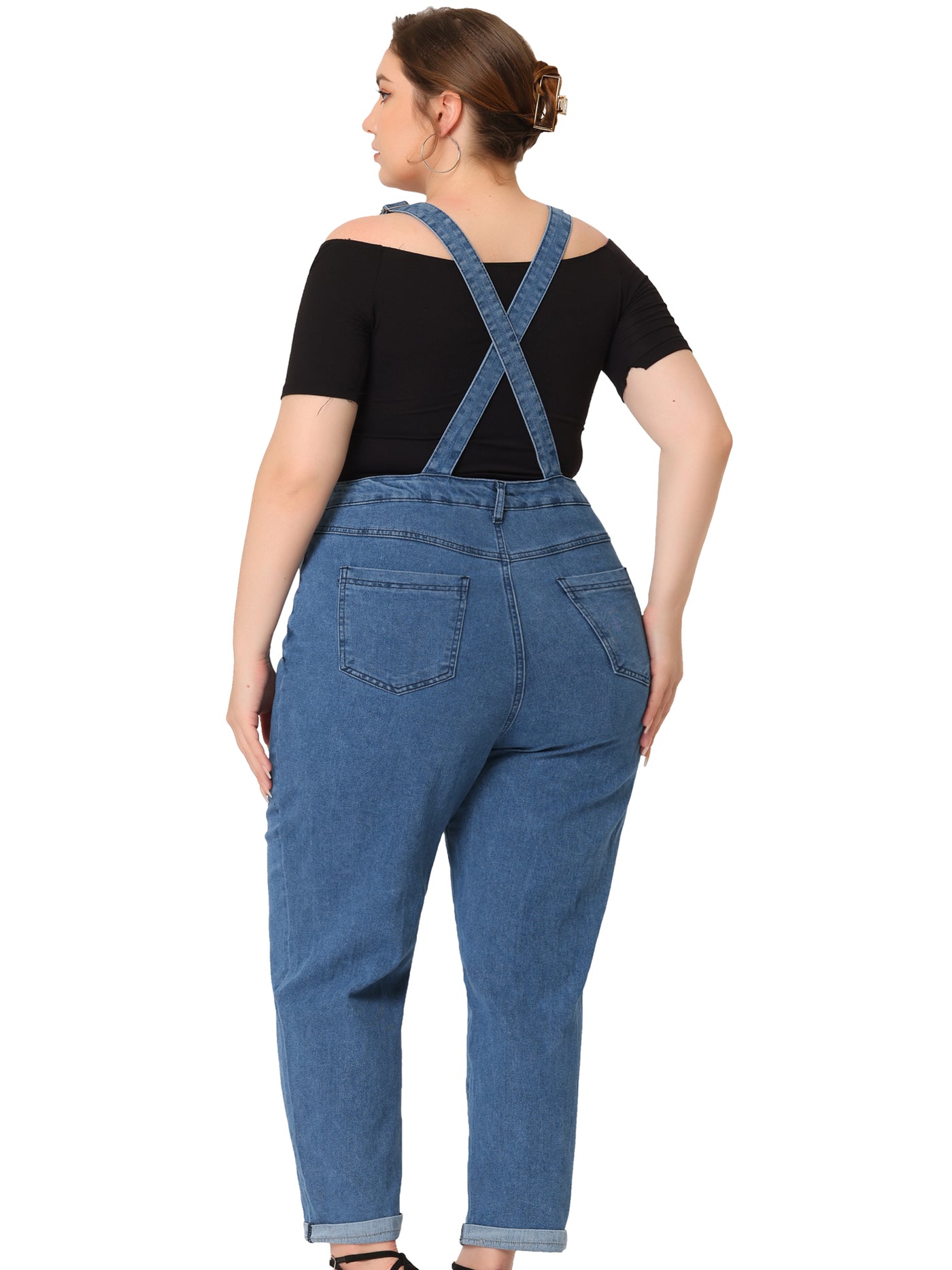 Bublédon Women's Plus Size Casual Stretch Adjustable Denim Bib Overalls Jeans Pants Jumpsuits
