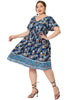 X Line Woven V Neck Short Sleeve Smock Waist Dress