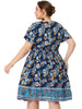 X Line Woven V Neck Short Sleeve Smock Waist Dress