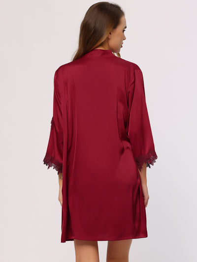 Women's 2pcs Pajama Sleepwear Silk Cami Nightdress with Robe Satin Sets