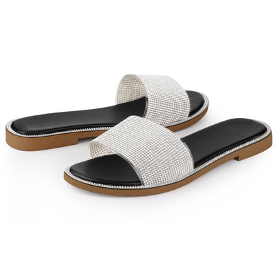 Perphy Rhinestones Sandal Slip on Flat Sandals for Women