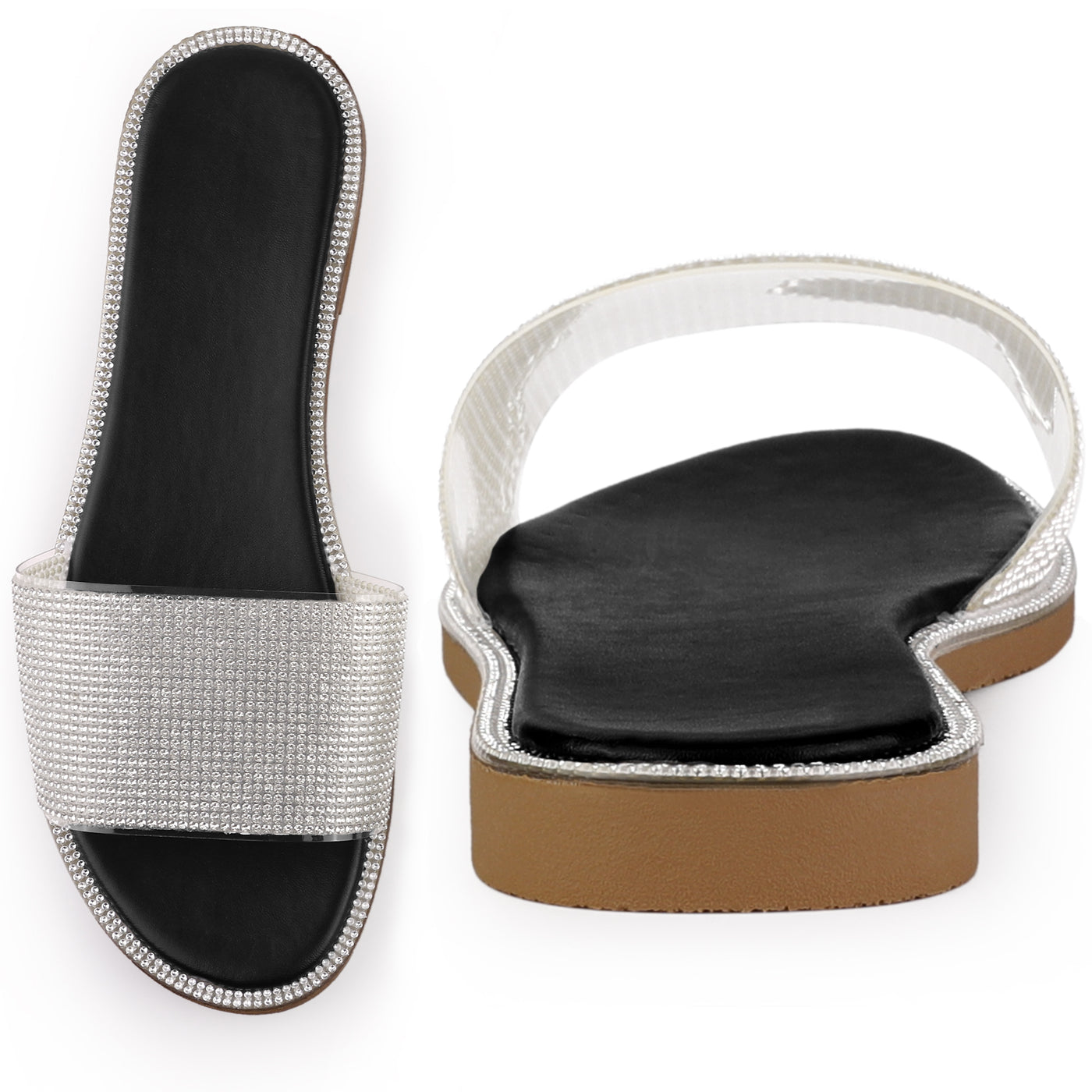 Bublédon Perphy Rhinestones Sandal Slip on Flat Sandals for Women
