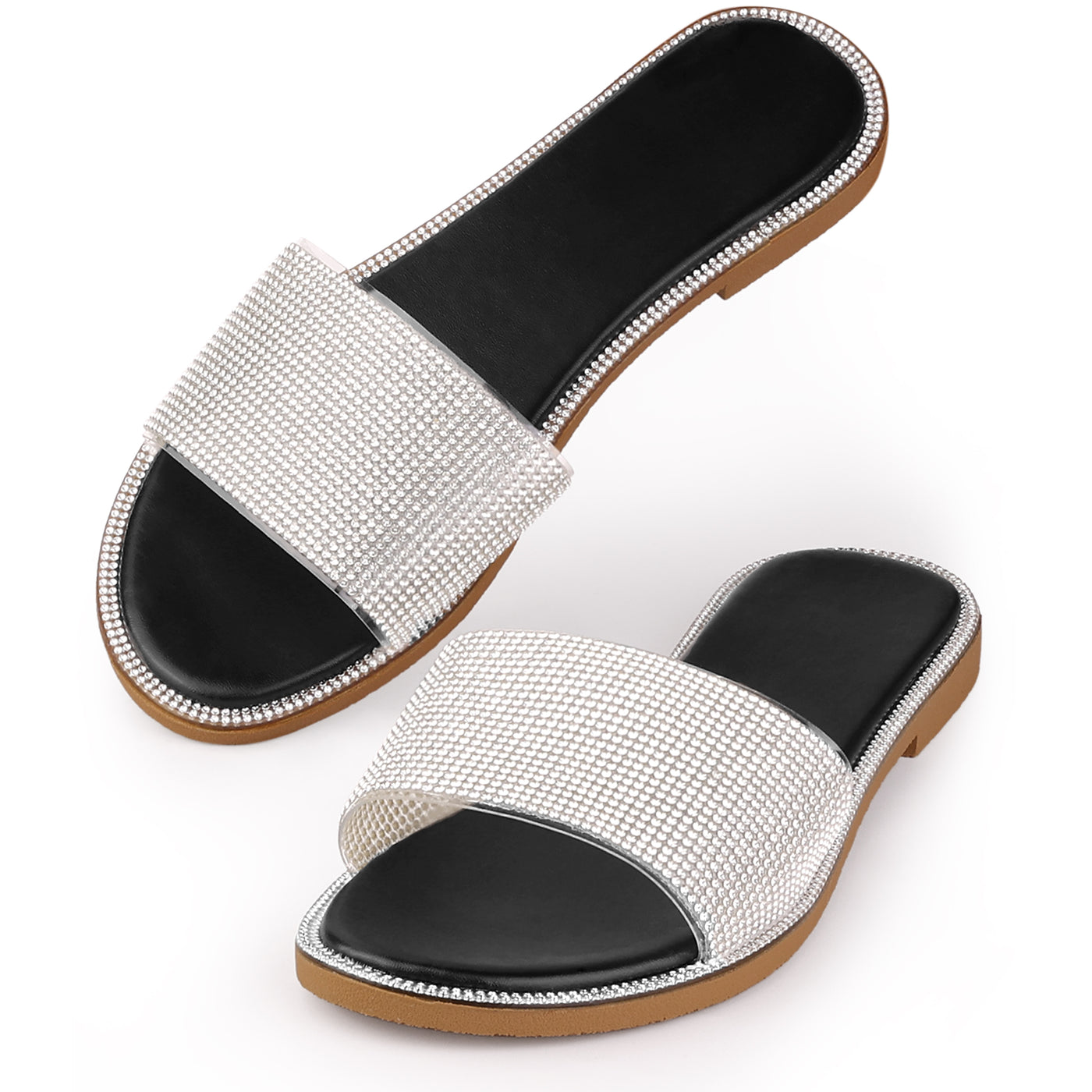 Bublédon Perphy Rhinestones Sandal Slip on Flat Sandals for Women