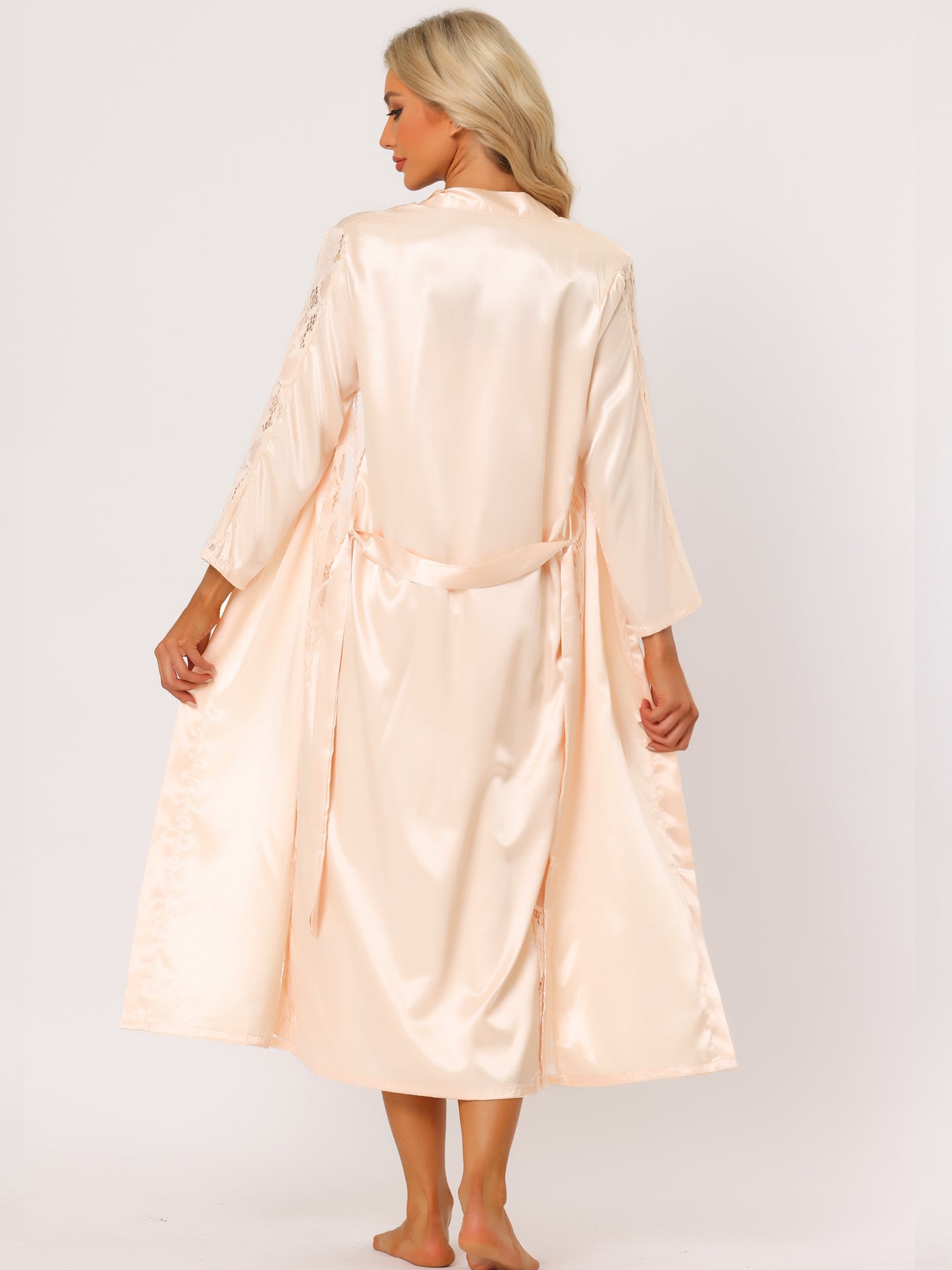 Bublédon Satin Lace Trim Long Sleeve Dressing Gown Bathrobe Bridesmaid Wedding Bride Robe Nightgown Sets