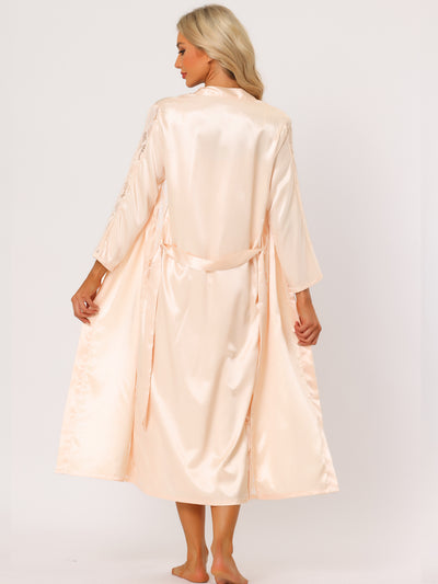 Satin Lace Trim Long Sleeve Dressing Gown Bathrobe Bridesmaid Wedding Bride Robe Nightgown Sets