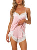 Womens Sleepwear Pjs Lace Trim Satin Lingerie Silk Cami with Shorts Pajama Set