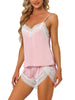 Womens Sleepwear Pjs Lace Trim Satin Lingerie Silk Cami with Shorts Pajama Set