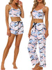 Womens 3Pjs Sleepwear Cute Print Cami with Shorts Loungewear Pants Pajama Set