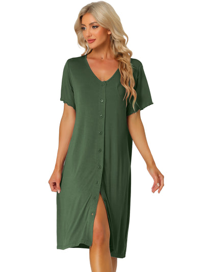 Womens Short Sleeve Nightshirt Button Down Nightgown Sleepwear Pajama Dress