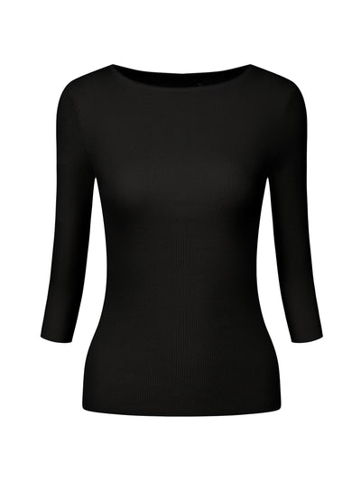 Women's Knit Top Half Sleeve Boat Neck Slim Fit Ribbed Tee Tops