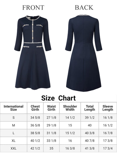 Women's A-Line Dress Contrast Color Office Tweed Trim Dresses