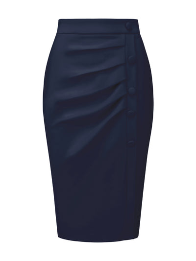 Women's Pencil Skirt High Waist Pleated Front Work Midi Skirts