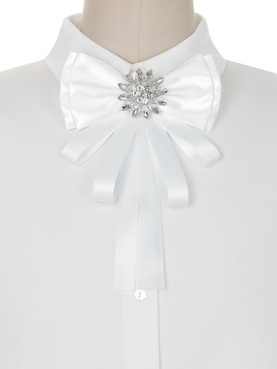 Women's Prom Bowknot Rhinestone Shirt Dress Collar Neck Tie Brooch
