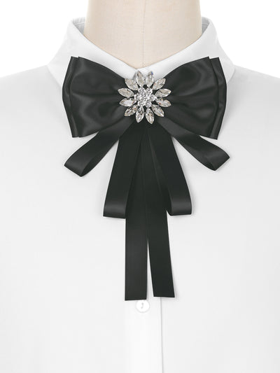 Women's Prom Bowknot Rhinestone Shirt Dress Collar Neck Tie Brooch