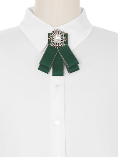 Fashion Rhinestone Pre-Tied Ribbon Brooch Tie Pin Collar Bow