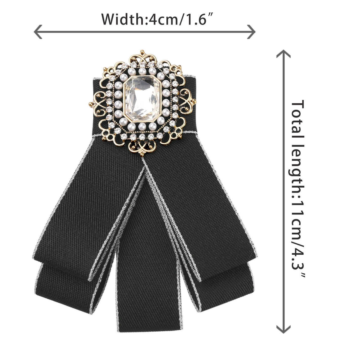 Bublédon Fashion Rhinestone Pre-Tied Ribbon Brooch Tie Pin Collar Bow