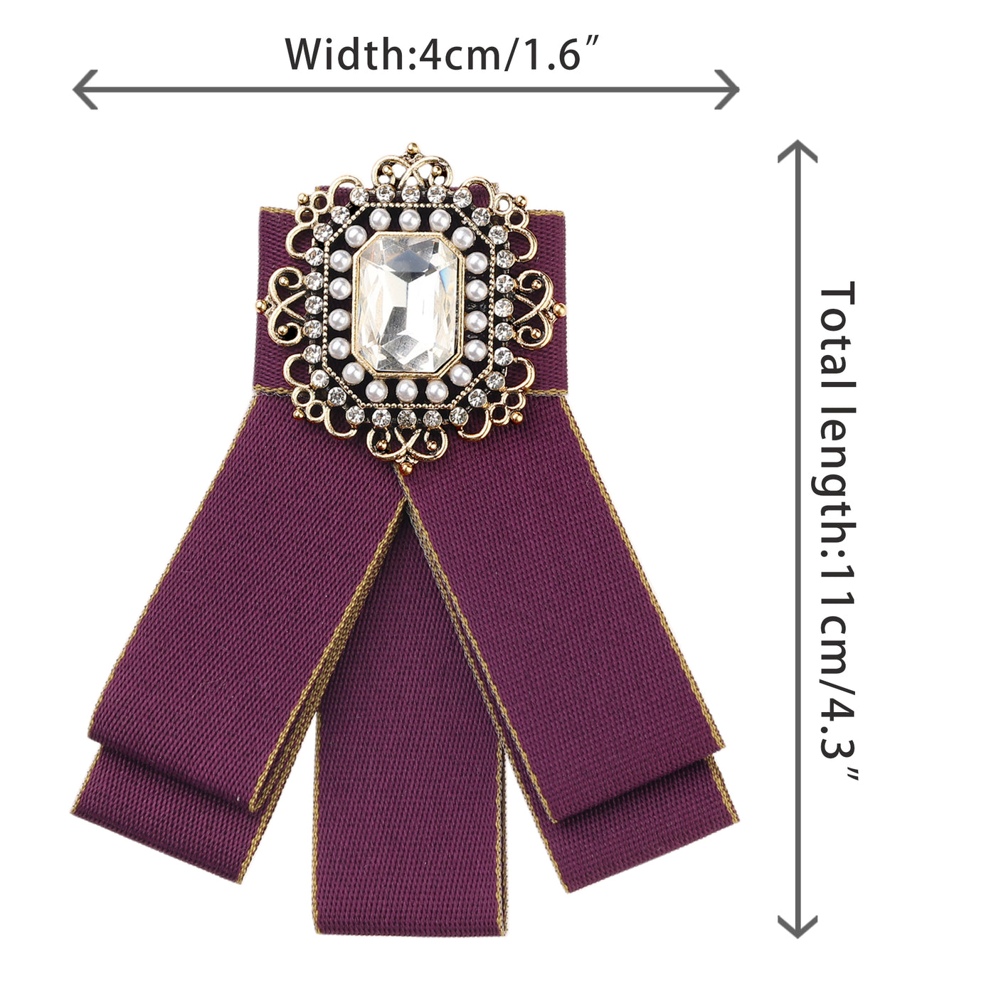 Bublédon Fashion Rhinestone Pre-Tied Ribbon Brooch Tie Pin Collar Bow
