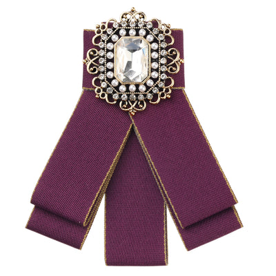 Fashion Rhinestone Pre-Tied Ribbon Brooch Tie Pin Collar Bow