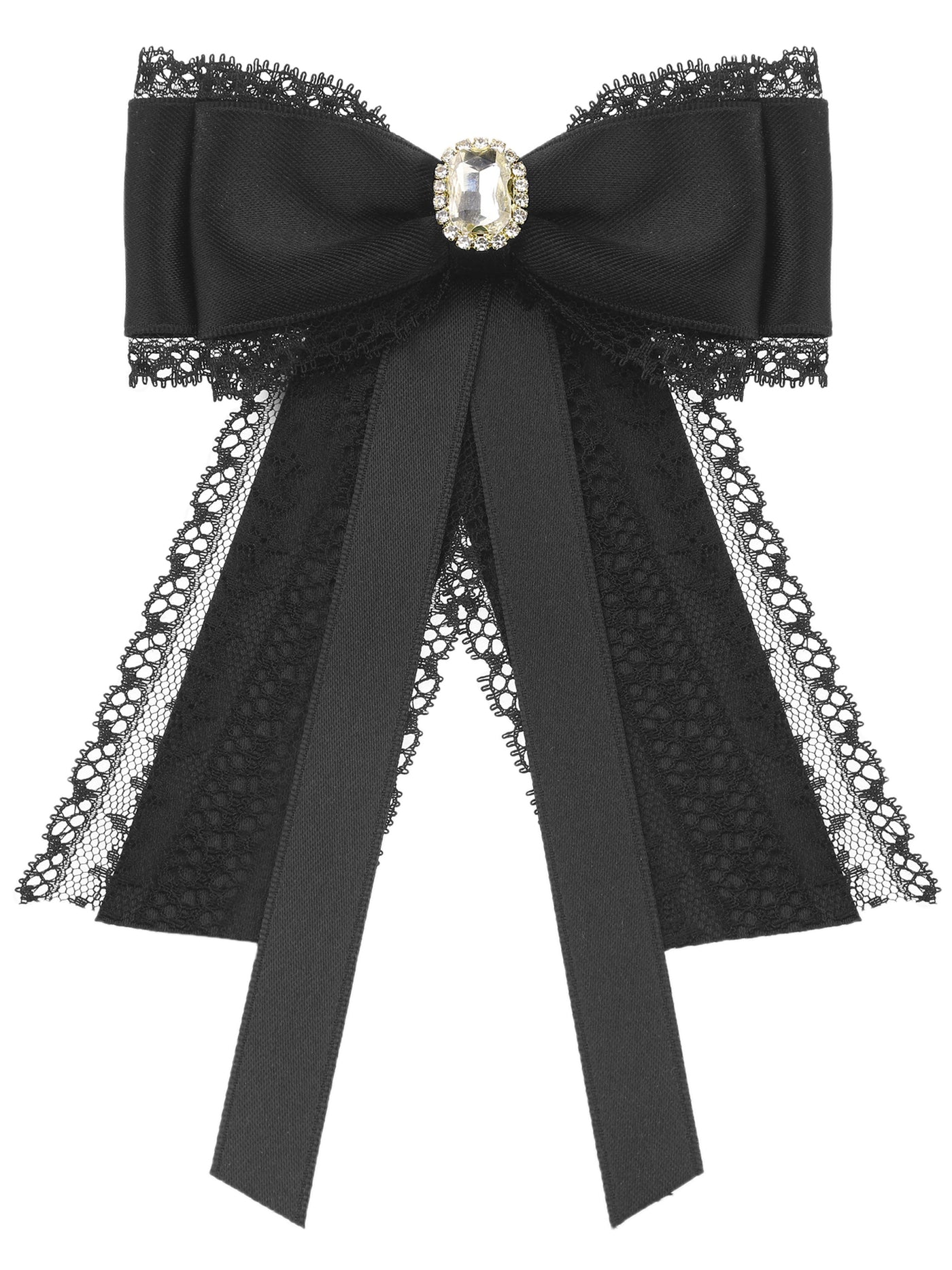 Women Lace Ribbon Brooch Rhinestone Pearl Necktie Pin Elegant Dress Bow  Brooches