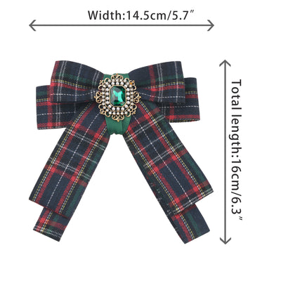 Rhinestoneand Pearl Neck Pin Checked Bow Tie