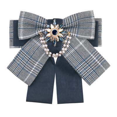 Bublédon Women's Brooch Plaid Faux Rhinestone Retro Bow Tie