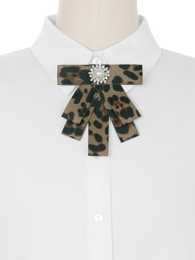 Leopard Print Faux Rhinestone Bow Ties for Elegant Chic