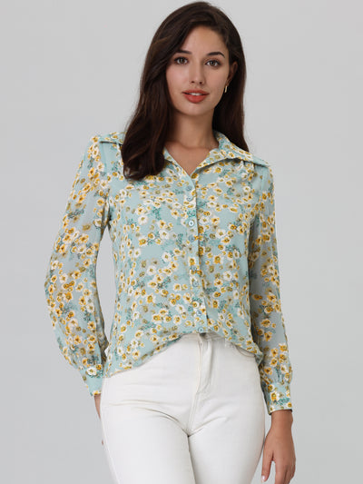 Bublédon Women's Floral Shirt Long Sleeve Button Down Blouse