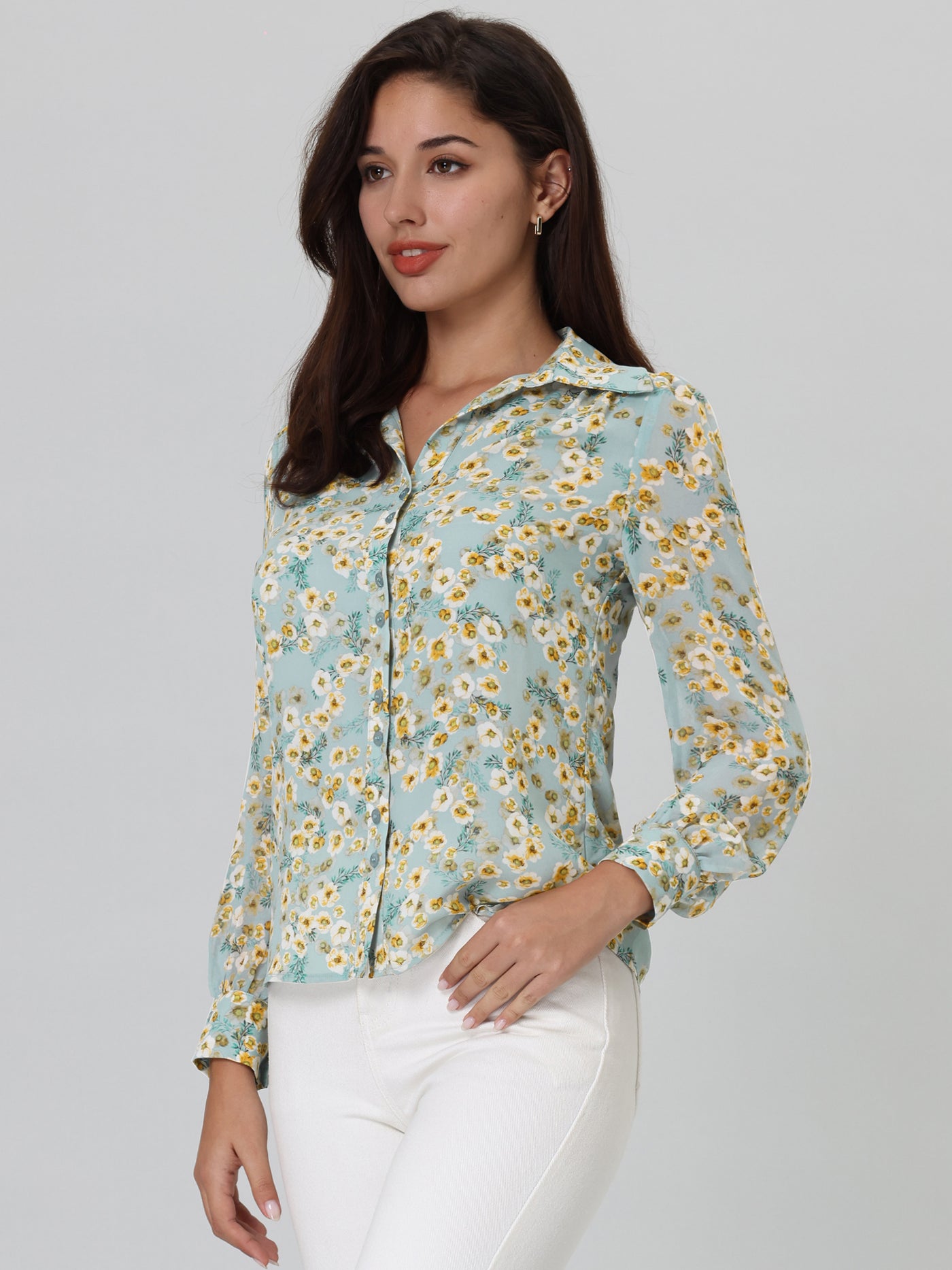 Bublédon Women's Floral Shirt Long Sleeve Button Down Blouse