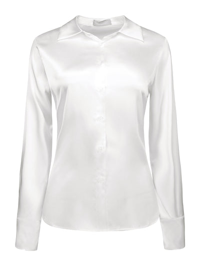 Women's Work Shirt Long Sleeves Button Down Silky Satin Blouse