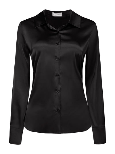 Women's Work Shirt Long Sleeves Button Down Silky Satin Blouse