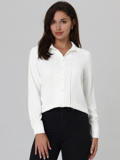 Women's Work Shirt Long Sleeve Pleated Button Down Blouse