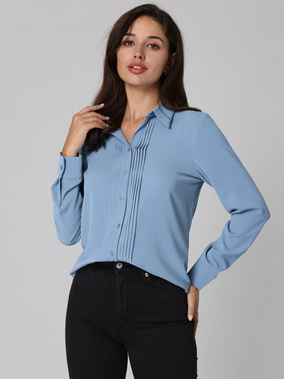 Bublédon Women's Work Shirt Long Sleeve Pleated Button Down Blouse