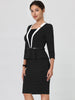 Peplum Knit 3/4 Sleeve Contrast Collar Summer Dress