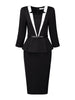 Peplum Knit 3/4 Sleeve Contrast Collar Summer Dress
