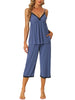 Womens 2pcs Sleepwear Pjs Cami Top with Pants Waffle Knit Pajama Set
