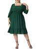 X Line Woven 3/4 Sleeve Swiss Dot Smock Waist Dress