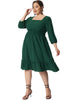 X Line Woven 3/4 Sleeve Swiss Dot Smock Waist Dress