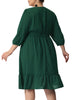 X Line Woven 3/4 Sleeve Swiss Dot Smock Waist Dress