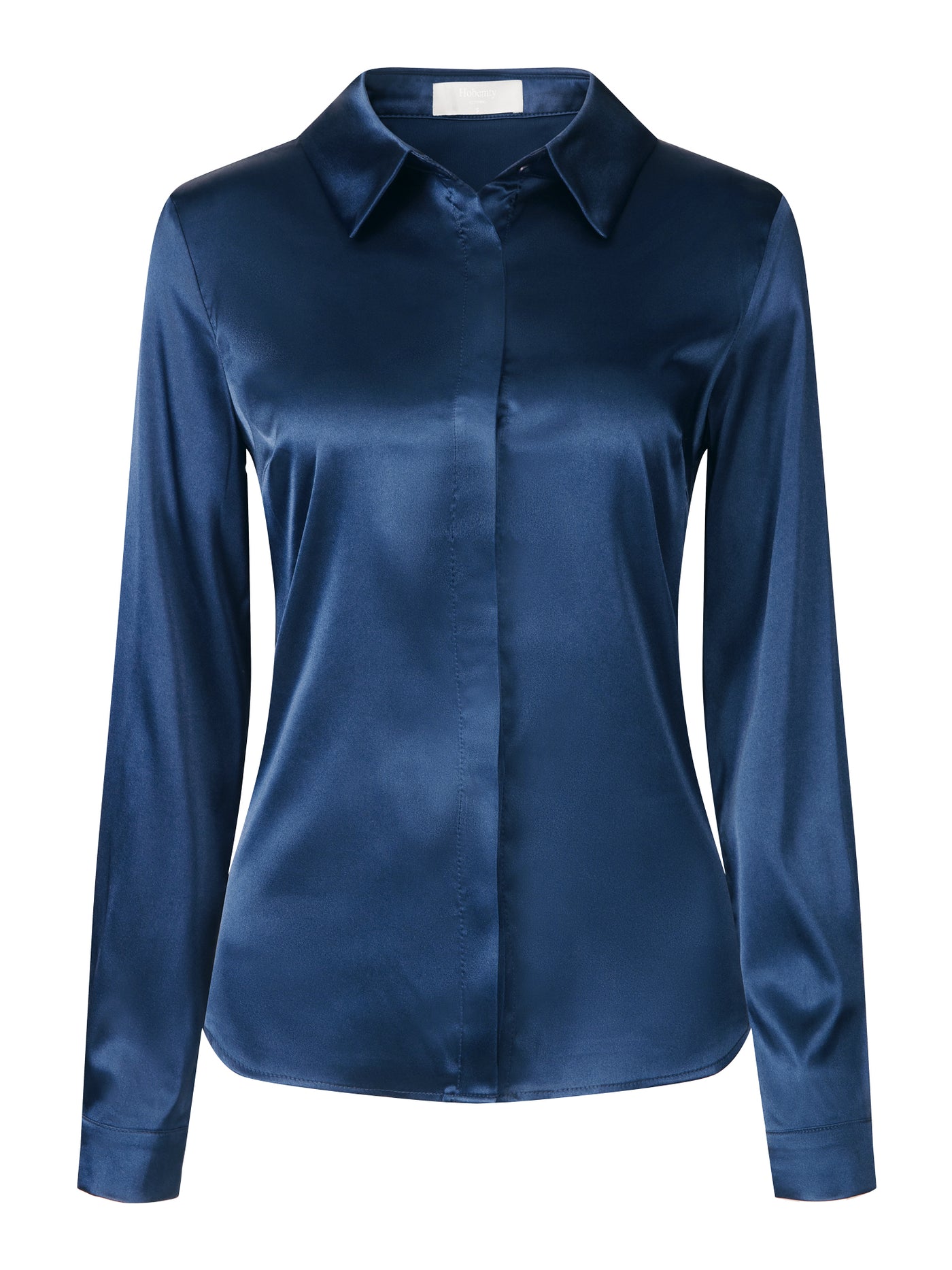 Bublédon Women's Satin Blouse Long Sleeve Work Office Button Down Shirt Top