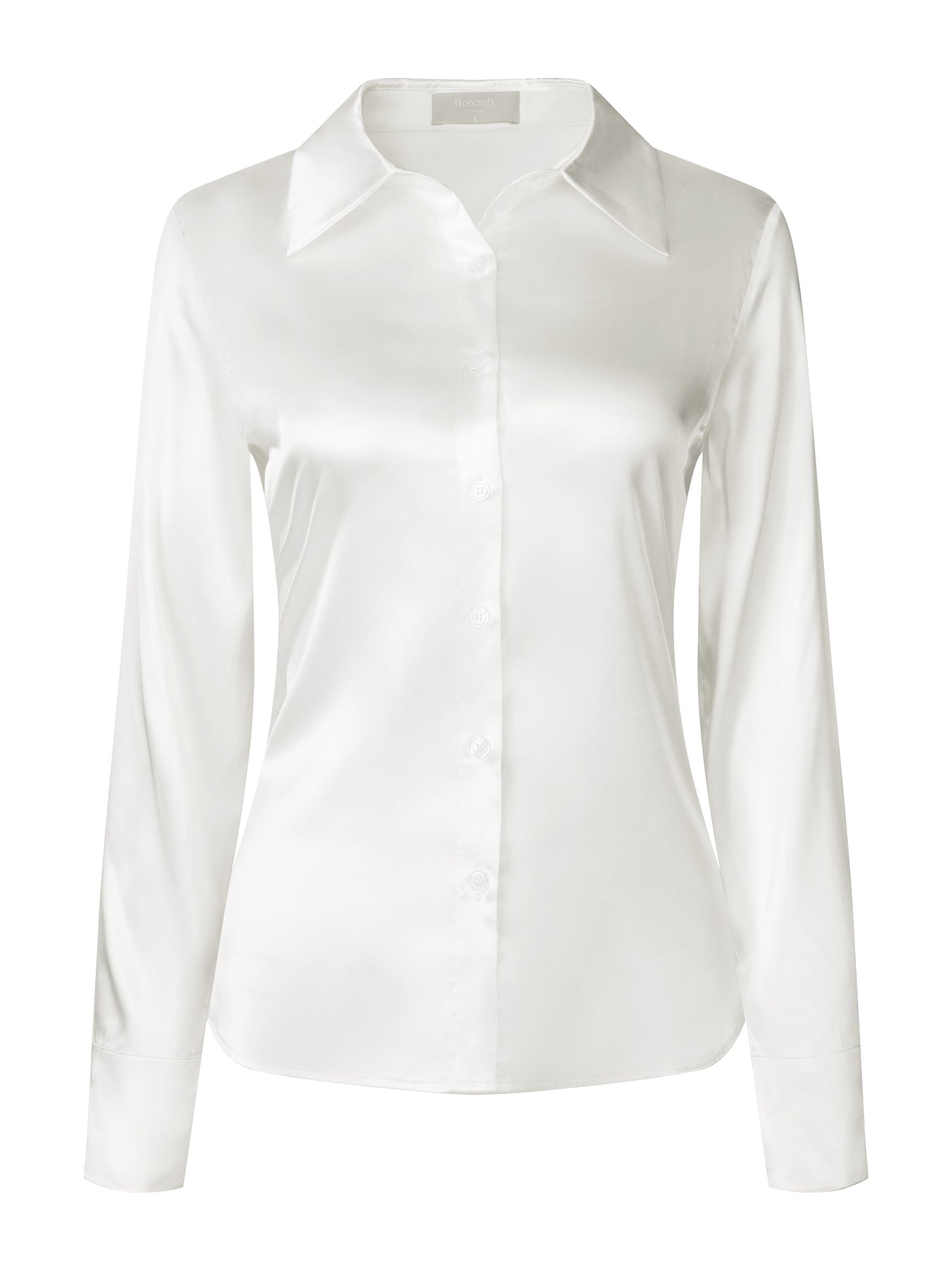 Bublédon Women's Satin Blouse Long Sleeve Work Office Button Down Shirt Top