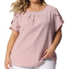 Woven H Line Round Neck Tulip Sleeve Blouse