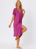 Womens Short Sleeve Nightshirt Button Down Nightgown Sleepwear Pajama Dress