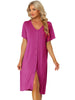 Womens Short Sleeve Nightshirt Button Down Nightgown Sleepwear Pajama Dress