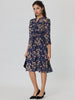 3/4 Sleeve Midi Natural Floral Drawstring Waist Sundress