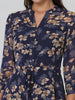 3/4 Sleeve Midi Natural Floral Drawstring Waist Sundress