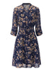 3/4 Sleeve Midi Natural Floral Drawstring Waist Sundress