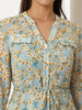 3/4 Sleeve Midi Natural Floral Drawstring Waist Sundress