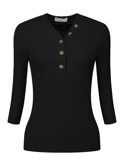 Women's Button V Neck Blouse Basic Long Sleeve Knitted Tops