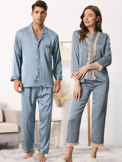 Bublédon Men's Sleepwear Long Sleeve Button Down Shirt Pants Matching Couple Pajama Sets