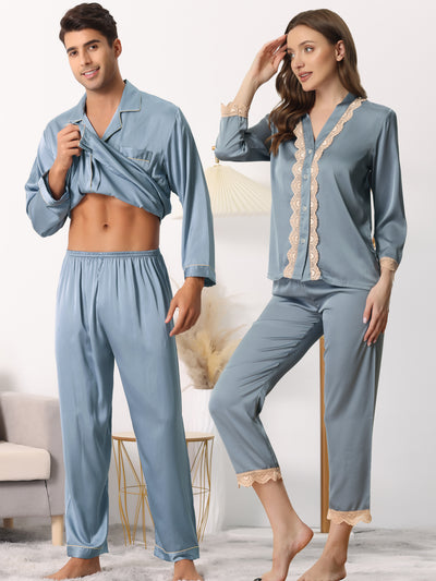 Men's Sleepwear Long Sleeve Button Down Shirt Pants Matching Couple Pajama Sets